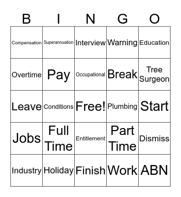 Career Ed Bingo Card