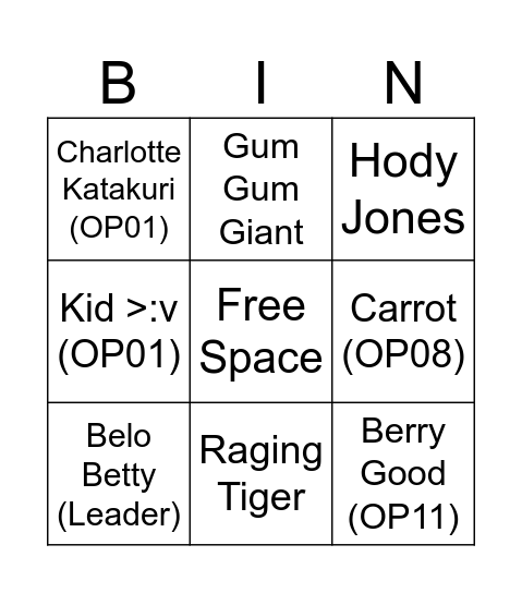 Untitled Bingo Card