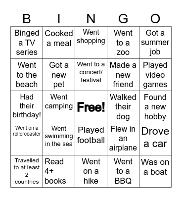 Find Someone Who… Summer Edition! Bingo Card