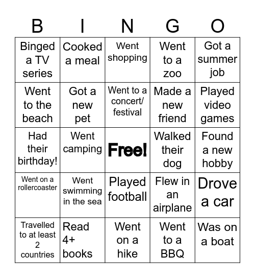 Find Someone Who… Summer Edition! Bingo Card