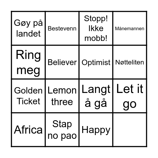 Musikkbingo Card