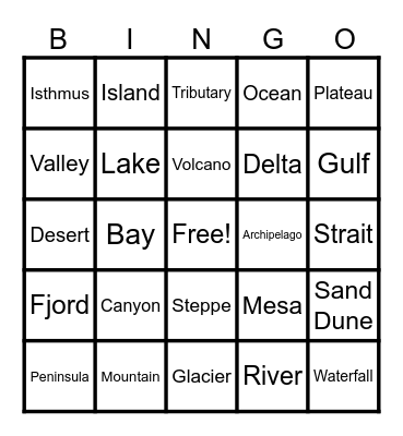 Landform Bingo !!! Bingo Card