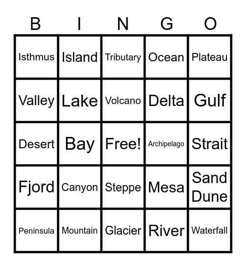 Landform Bingo !!! Bingo Card