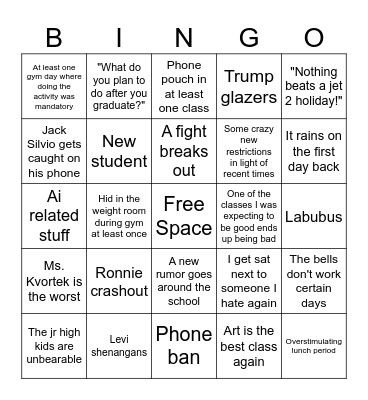 First quarter of the school year Bingo Card