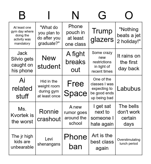 First quarter of the school year Bingo Card