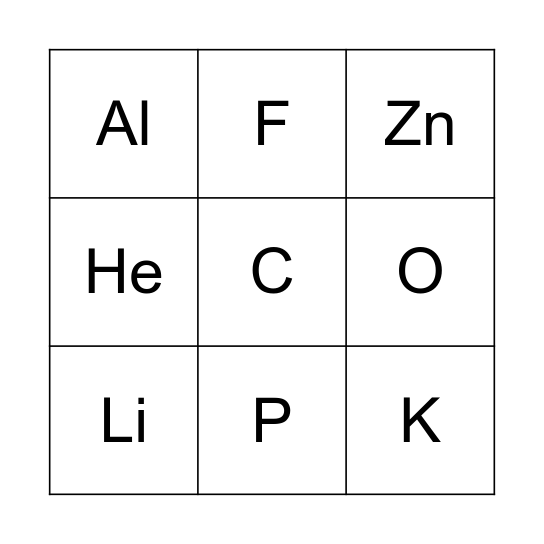 Bingo Químico Bingo Card