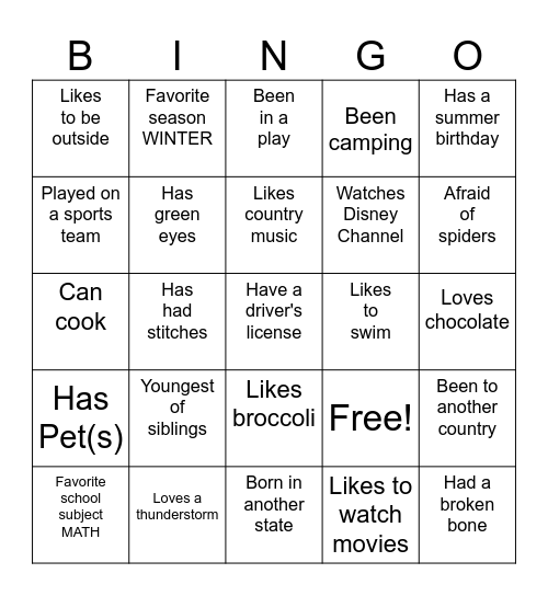 Untitled Bingo Card