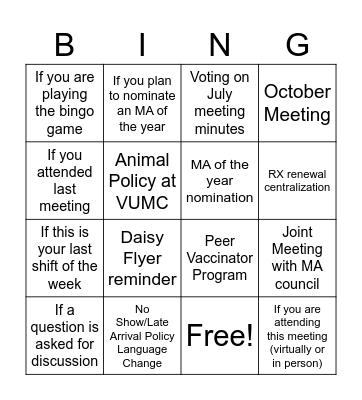 CSC meeting 8/22/25 Bingo Card