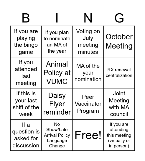 CSC meeting 8/22/25 Bingo Card