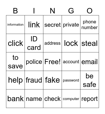Fraud Prevention Bingo Card
