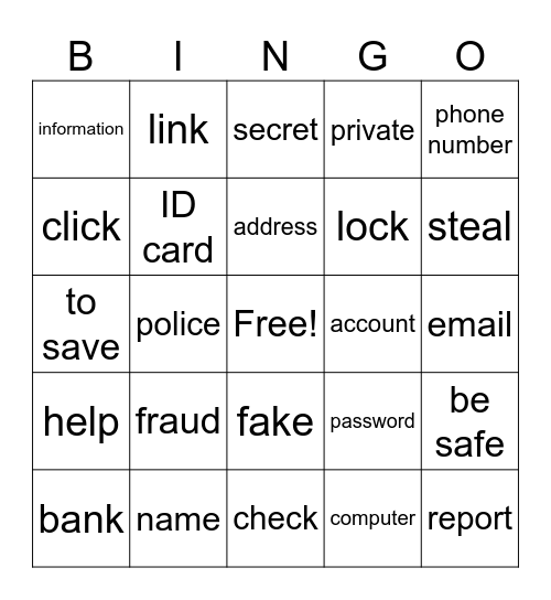 Fraud Prevention Bingo Card