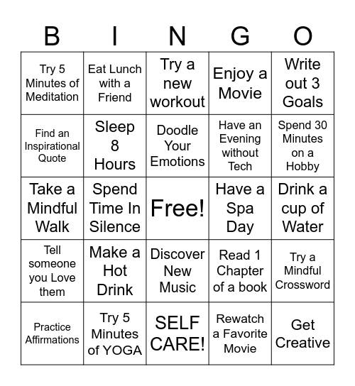 SELF-CARE SEPTEMBER Bingo Card
