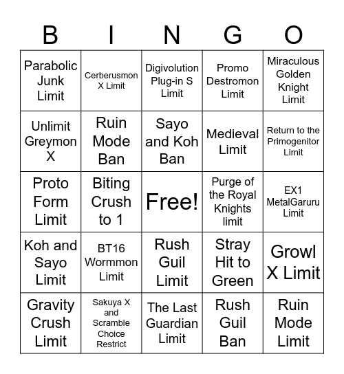 Digimon Banlist 9/23/25 Bingo Card