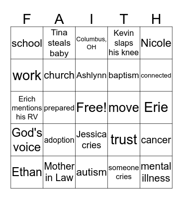 Cramer Faith Story Bingo Card