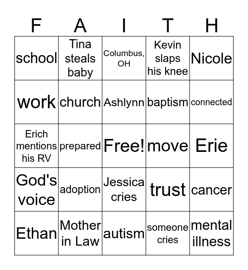 Cramer Faith Story Bingo Card