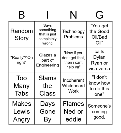 Mr O'donnell Bingo Card