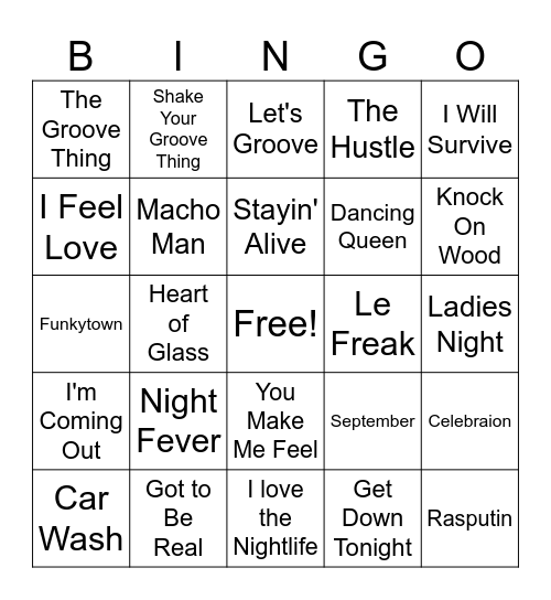 Disco BINGO Card