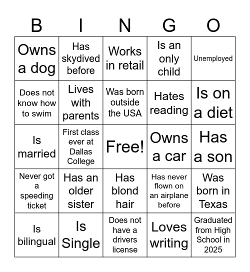 English Composition Bingo Card