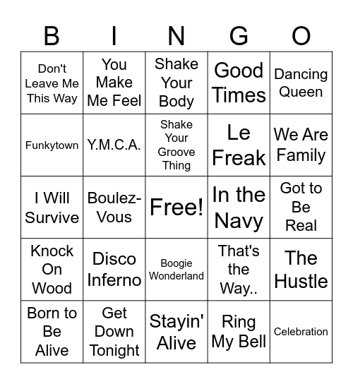 DISCO BINGO Card