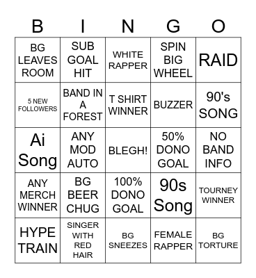 WILD WEDNESDAY BINGO Card