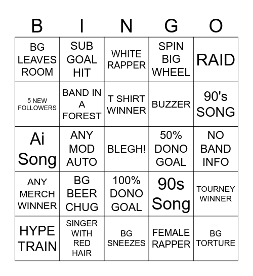 WILD WEDNESDAY BINGO Card