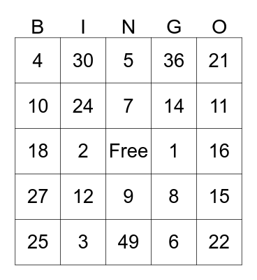 Multiplication Bingo Card