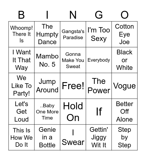 90's BINGO Card