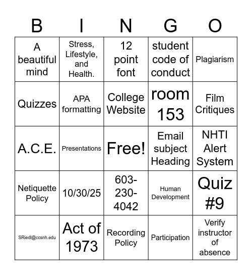 Psychology Section 1 and 5 Bingo Card
