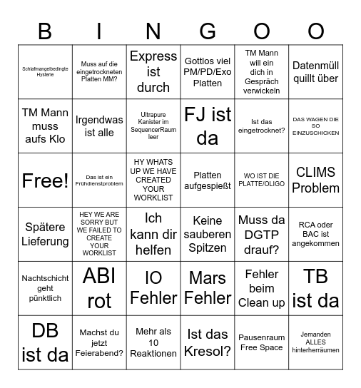 Nachtschicht BINGODB ist da Bingo Card