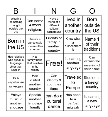Culture Bingo Card