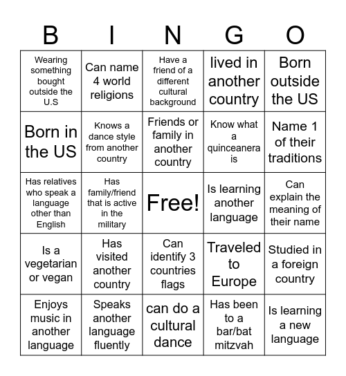 Culture Bingo Card