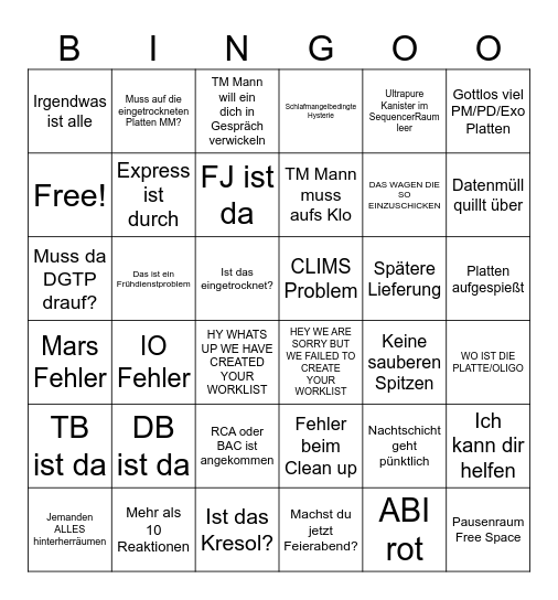 Nachtschicht BINGODB ist da Bingo Card