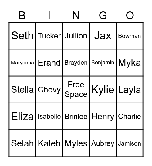 Schuneman Class Bingo! Bingo Card
