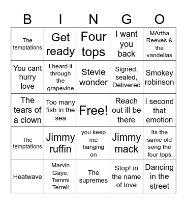 Motown 2 Bingo Card