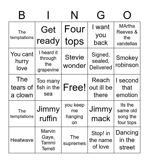 Motown 2 Bingo Card