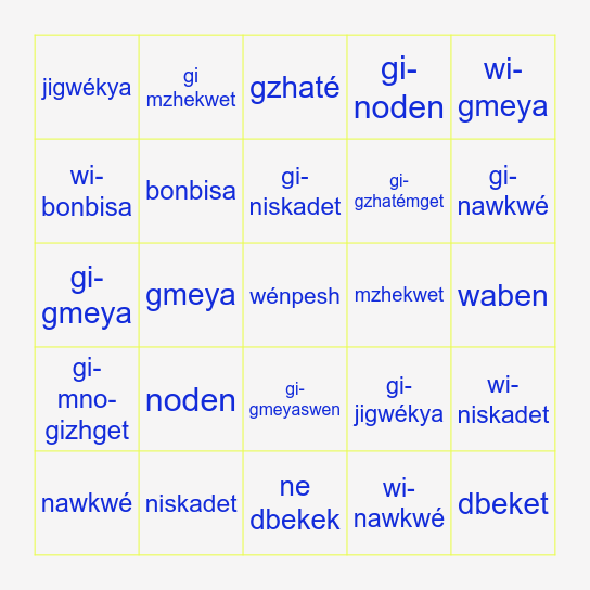 VII & Tense Markers Bingo Card