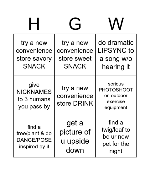 Miah's HGW Bingo Card