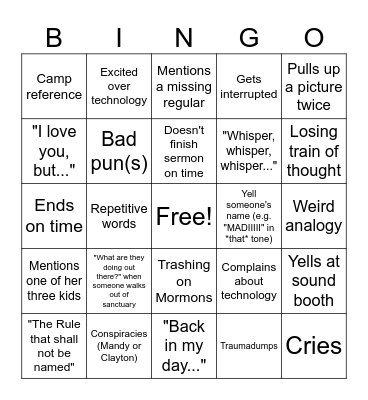 Mandy Wednesday Night Bingo Card
