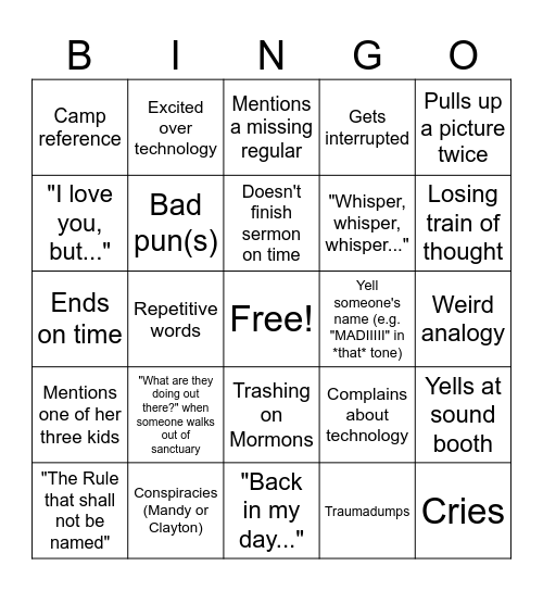 Mandy Wednesday Night Bingo Card