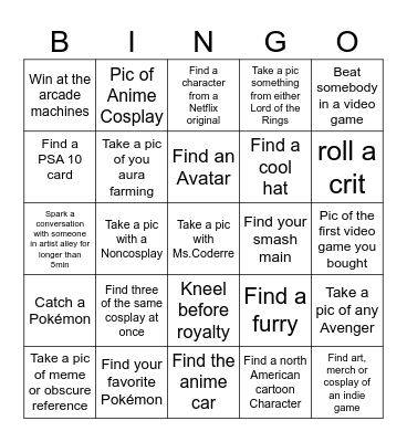Comic con 2025 (1) Bingo Card