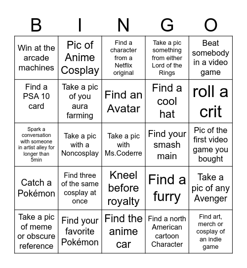 Comic con 2025 (1) Bingo Card