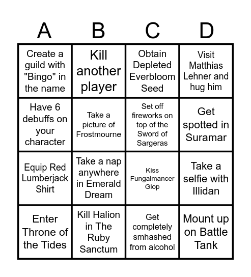 Endgame Bingo Card