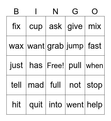 Short Vowel Sounds Bingo Card