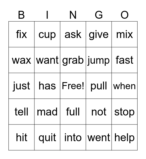 Short Vowel Sounds Bingo Card