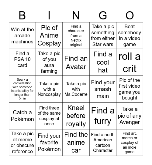 Comic con 2025 (2) Bingo Card