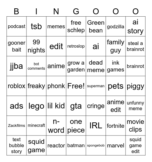 youtube shorts bingo Card