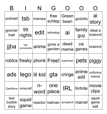 youtube shorts bingo Card