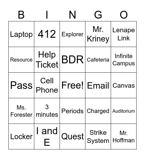 Welcome To Lenape Bingo Card