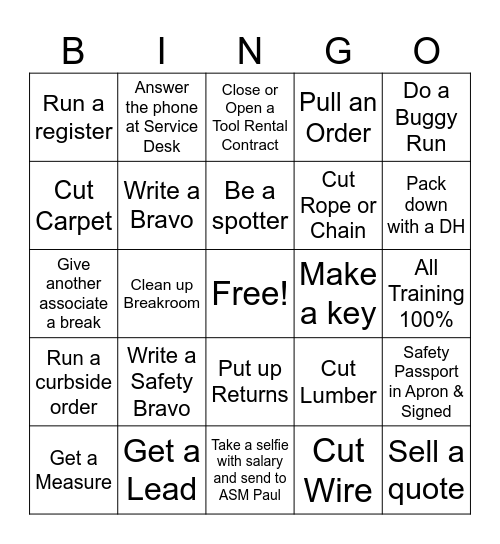 Home Depot Bingo! Bingo Card