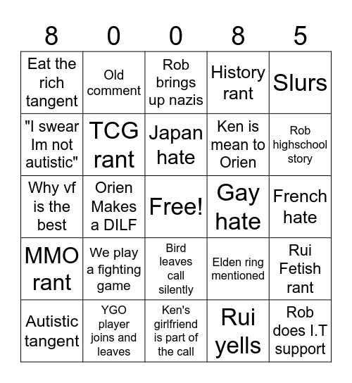 GCC Bingo Card